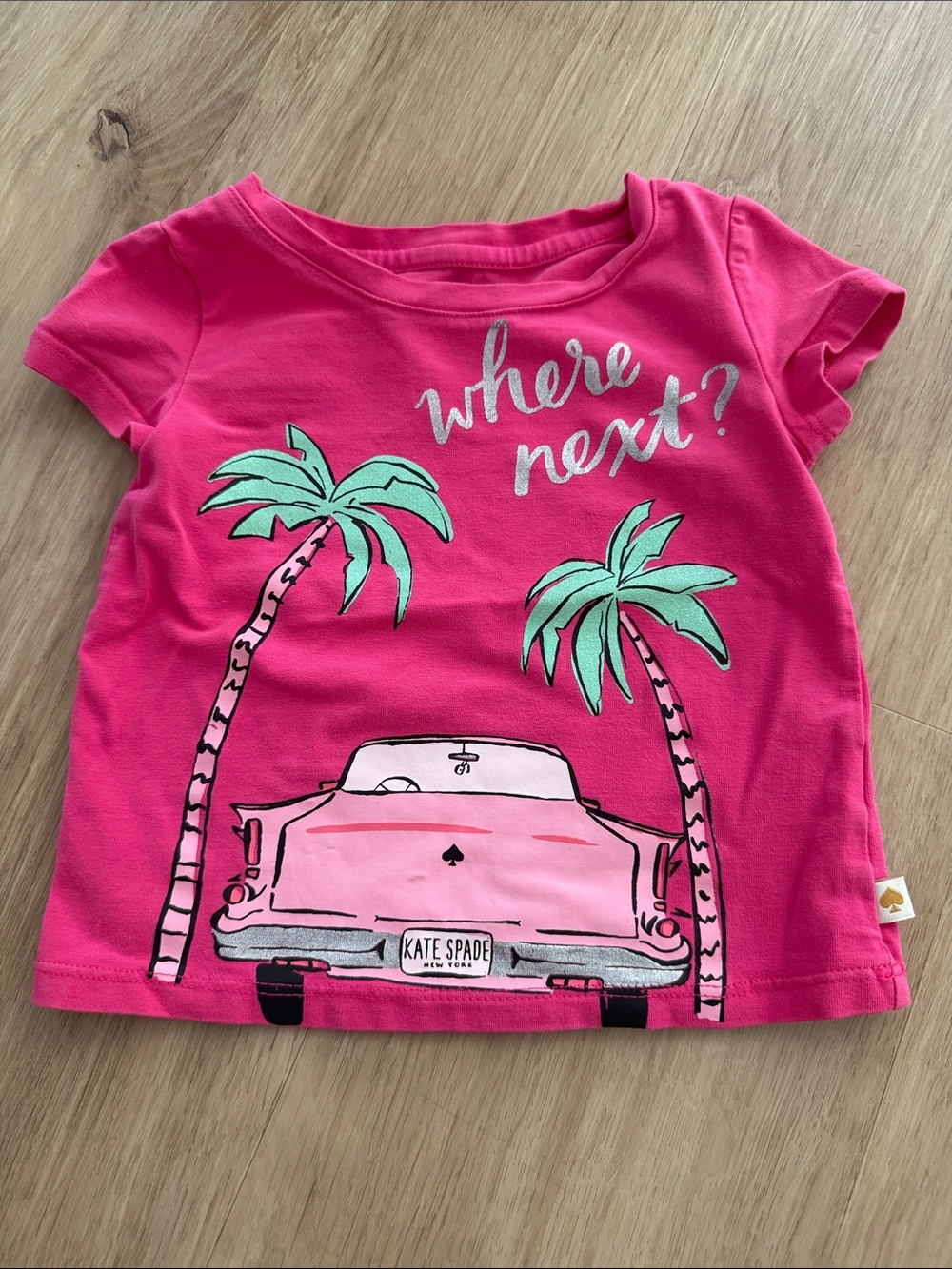 kate spade Bright Pink Graphic 'Where Next?' Tee with Mint Palm Print Toddler